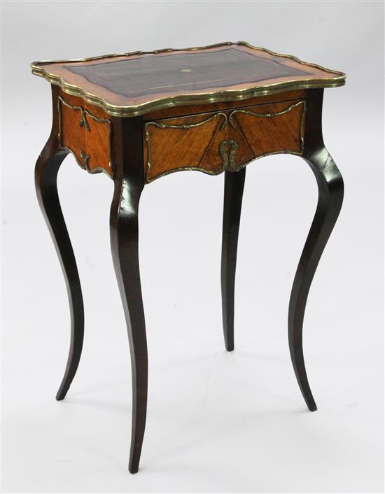 A late 19th century French rosewood occasional table, W.1ft 8in. D.1ft 4in. H.2ft 6in.